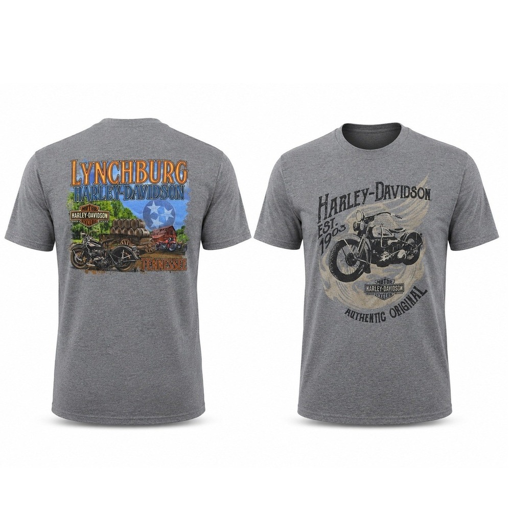 Harley‎ Davidson T Shirt Mens L Gray Lynchburg Tennessee Biker Graphic Tee